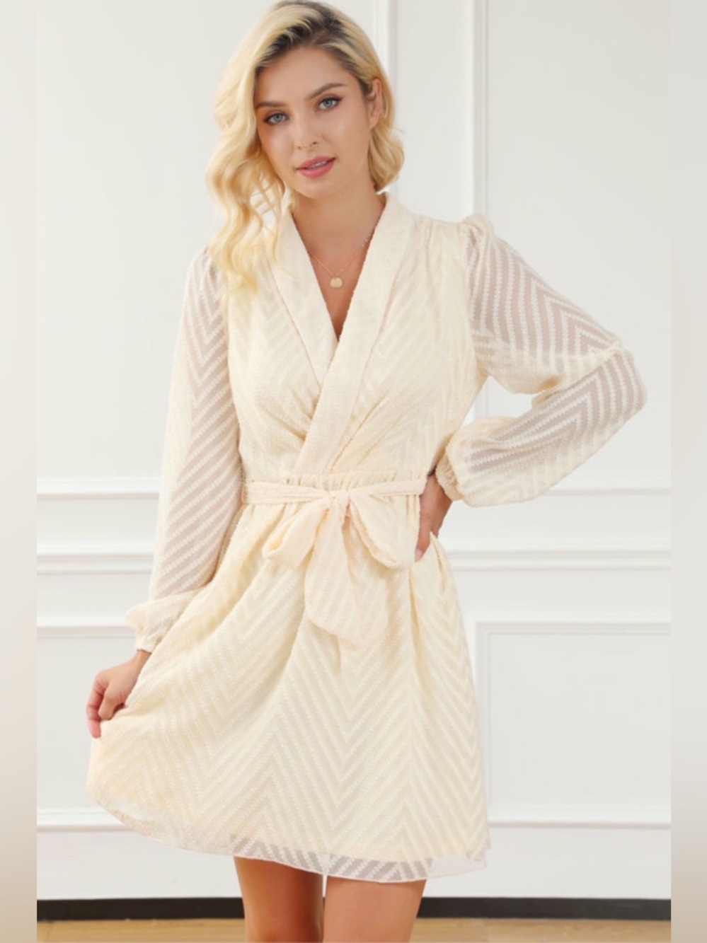 Cream Wrap Dress with Belt